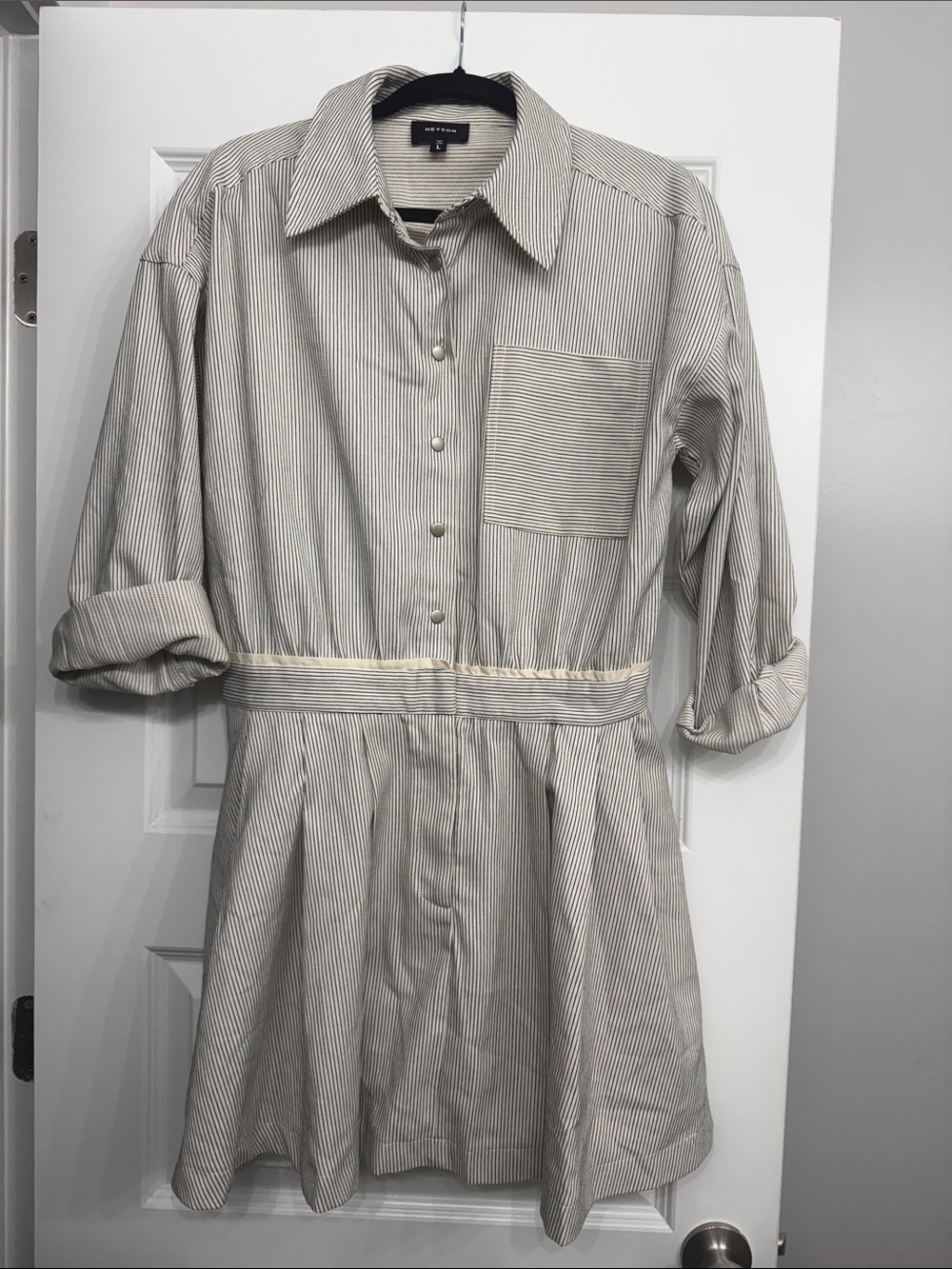 HEYSON Weekday Beige Pinstripe Long-Sleeve Shirt Dress